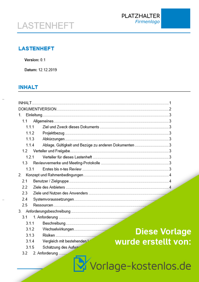 Lastenheft Muster-Beispiel & Vordruck zum Download von vorlage-kostenlos.de