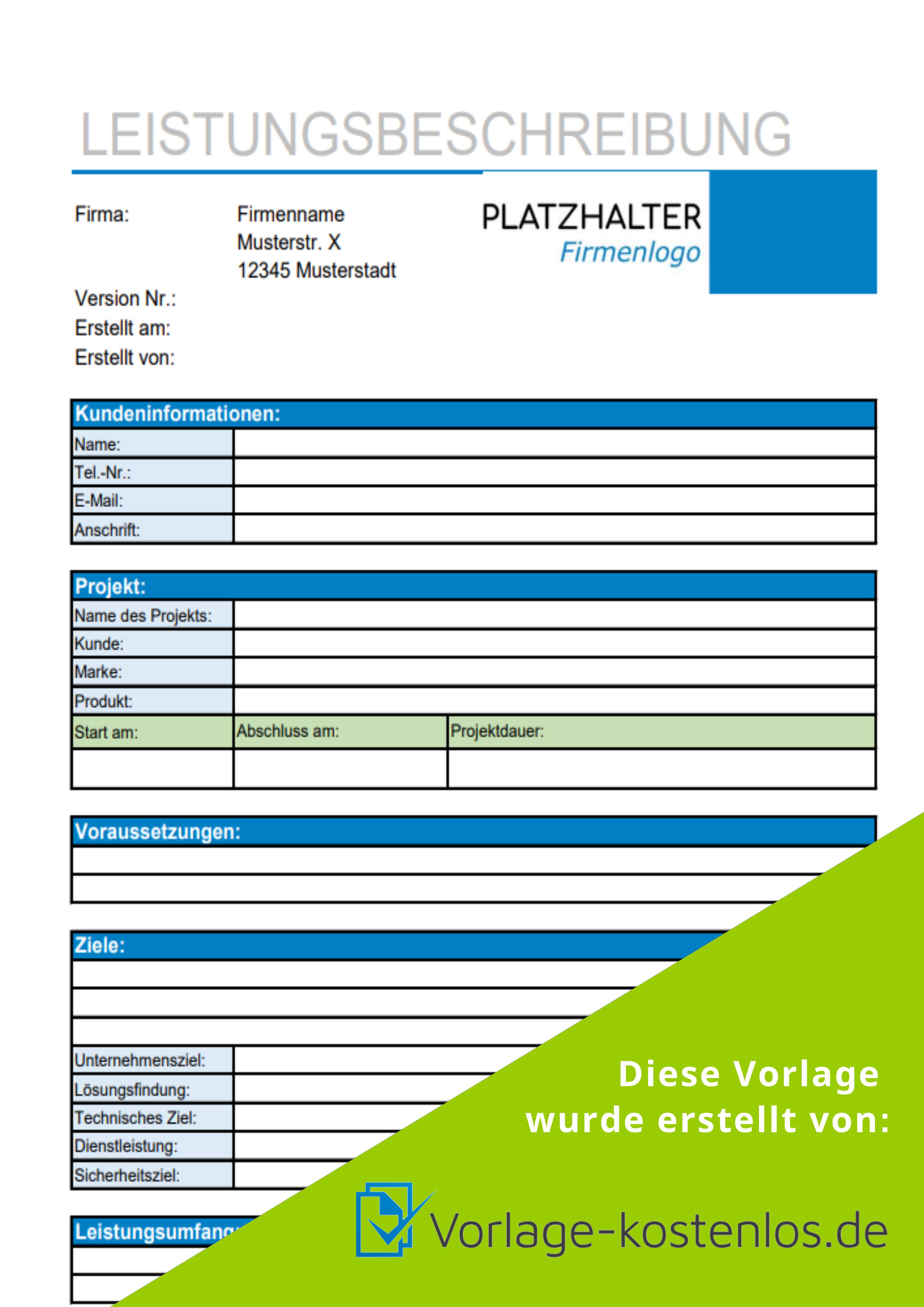 Leistungsbeschreibung Muster Muster-Beispiel & Vordruck zum Download von vorlage-kostenlos.de