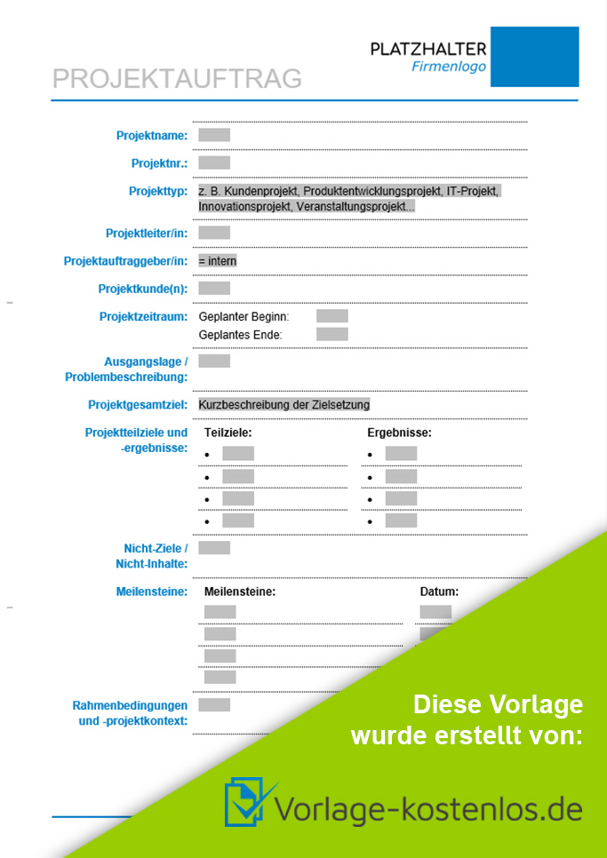 Projektauftrag Muster-Beispiel & Vordruck zum Download von vorlage-kostenlos.de