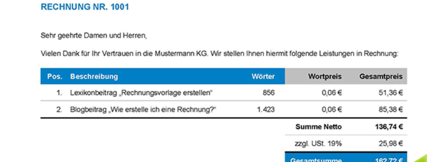 kostenlose rechnungsvorlage für freiberufler