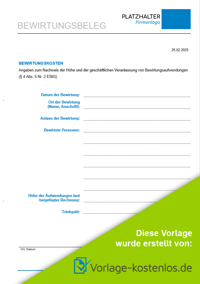 Bewirtungsbeleg Muster-Beispiel & Vordruck zum Download von vorlage-kostenlos.de