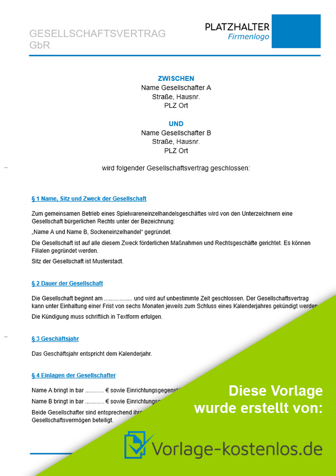 Gbr Vertrag Muster-Beispiel & Vordruck zum Download von vorlage-kostenlos.de